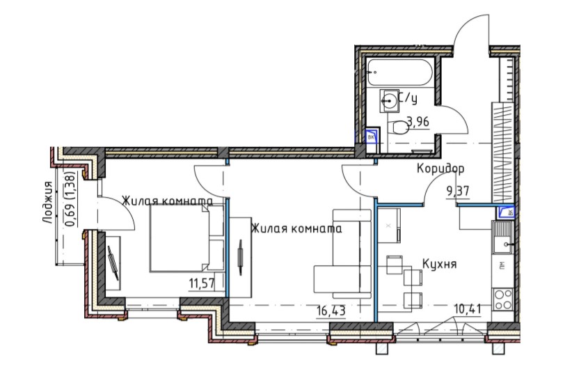 планировка квартиры 52 м2